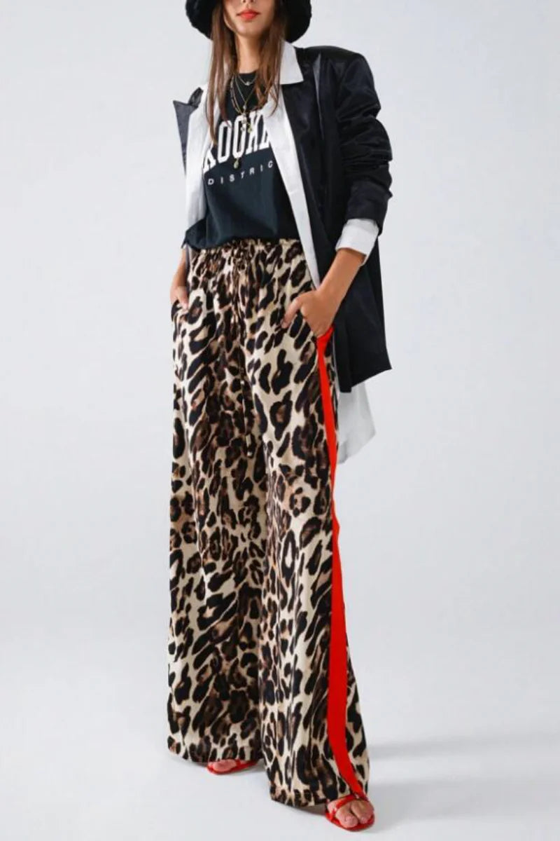 New women's fashion leopard print casual straight leg wide leg pants
